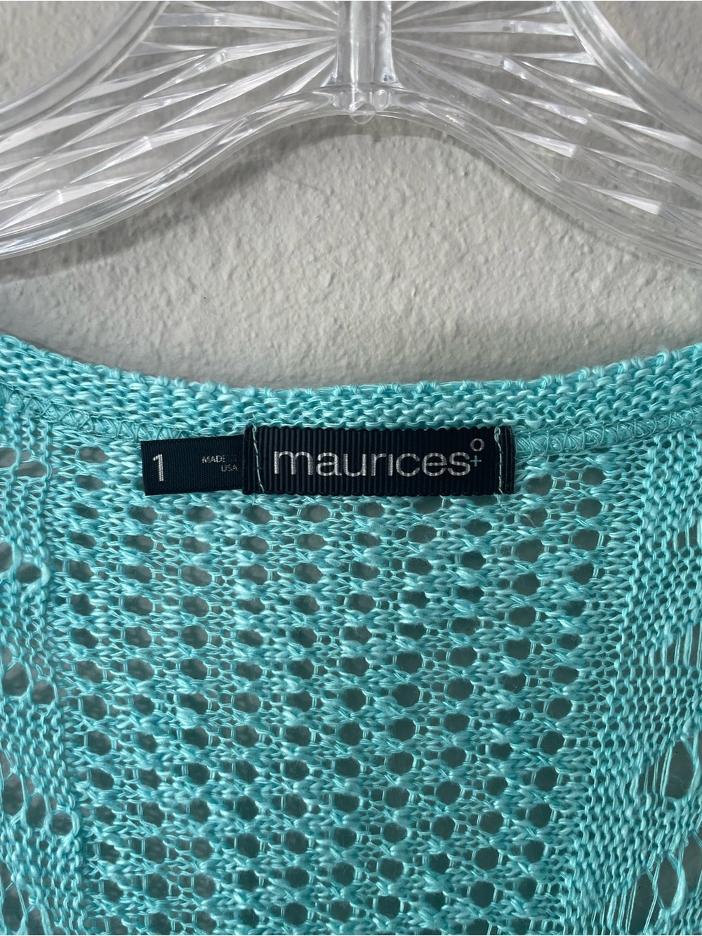 Maurices turquoise open-knit short-sleeve duster/cardigan Size 1 - Picture 4 of 9